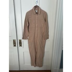 Outerknown Organic Cotton Linen Utilty Cargo Jumpsuit Womens Size Med. Tan NWT